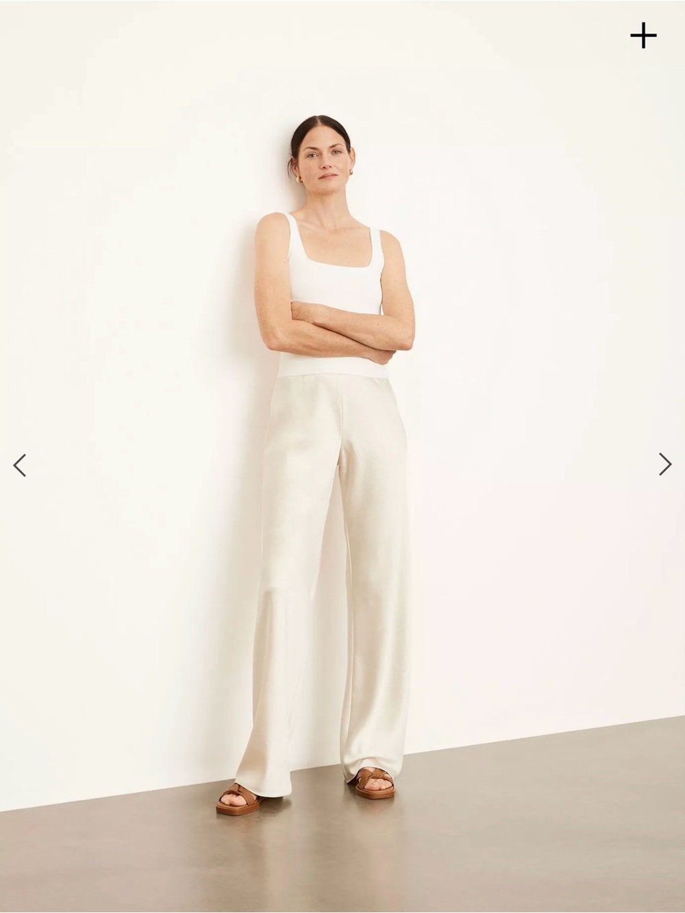 Vince Cream Wide-Leg Satin Trousers